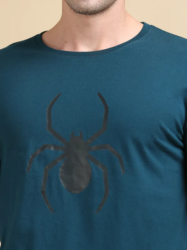 Teal_Blue_Obsidian_Spider__Premium_Round_Neck_T-Shirt