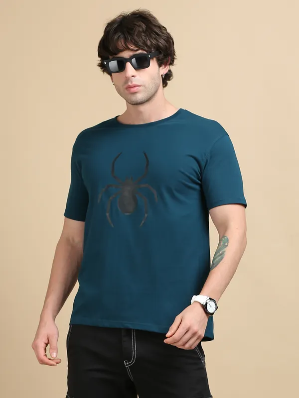 Teal_Blue_Obsidian_Spider__Premium_Round_Neck_T-Shirt