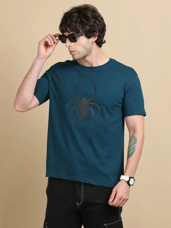 Teal_Blue_Obsidian_Spider__Premium_Round_Neck_T-Shirt