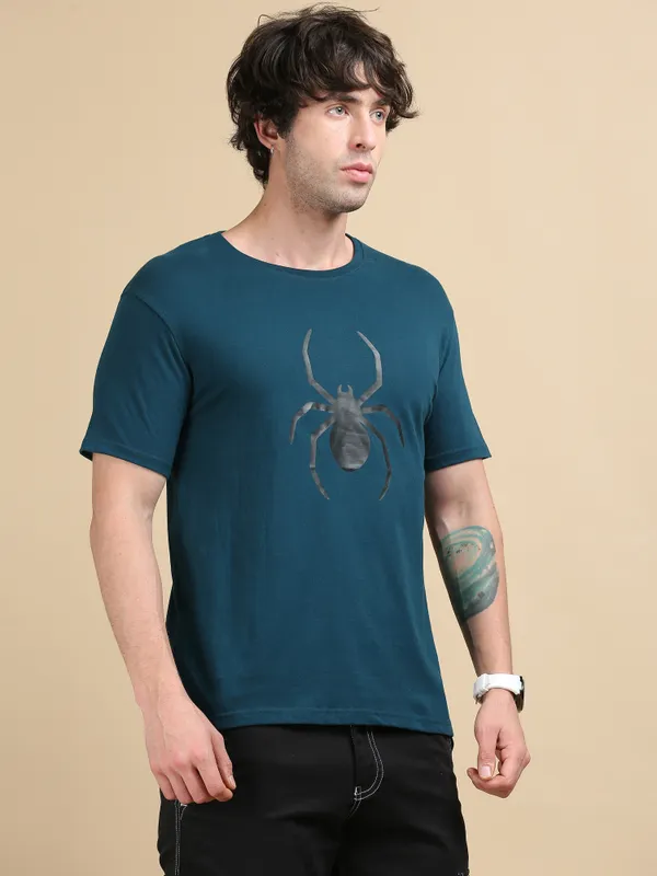 Teal_Blue_Obsidian_Spider__Premium_Round_Neck_T-Shirt