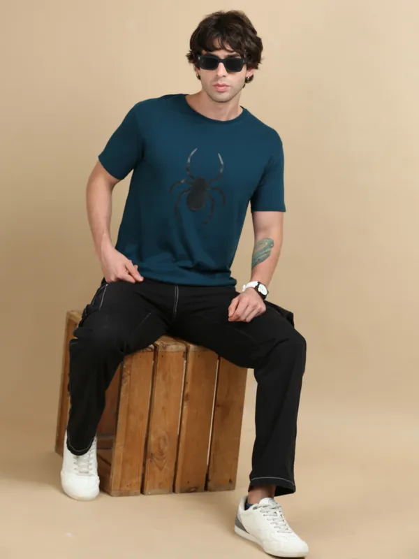 Teal_Blue_Obsidian_Spider__Premium_Round_Neck_T-Shirt