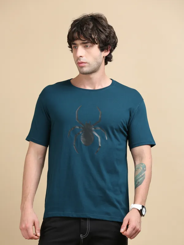 Teal_Blue_Obsidian_Spider__Premium_Round_Neck_T-Shirt