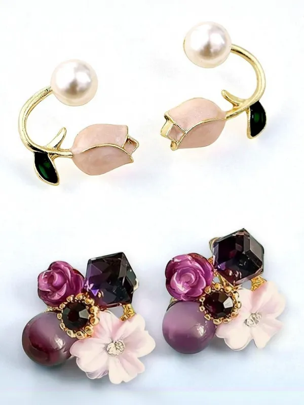 Gold_&_Purple_Alloy_Earring_Set_For_Women