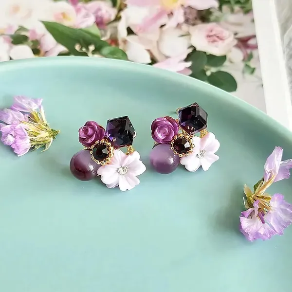Gold_&_Purple_Alloy_Earring_Set_For_Women