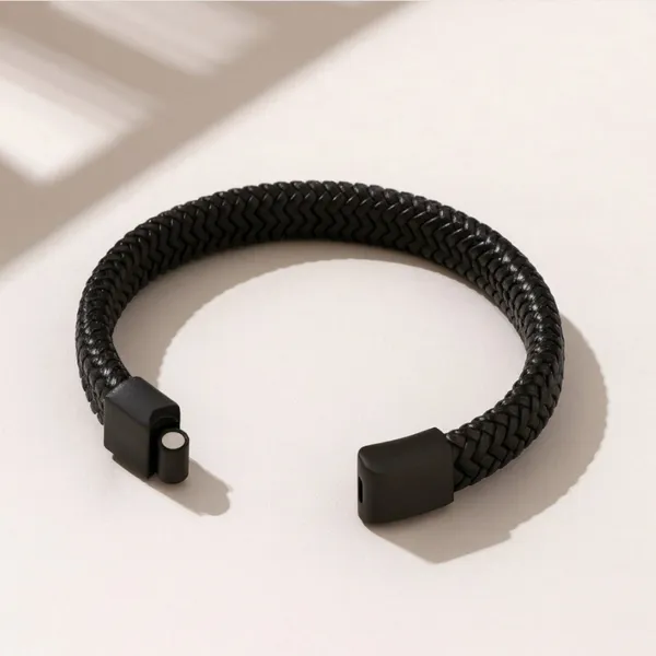 Men_Bracelet_Leather,_Black_Gothic_Punk_Bracelets_with_Stainless-Steel_Clasp,_Braided_Gothic_Couples_Bracelets_for_Husband
