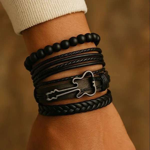 Black_&_Brown_Leather_Bracelet_For__Men