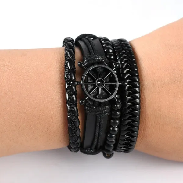 Pack_Of_4_Black_Leather_Bracelet_For_Men