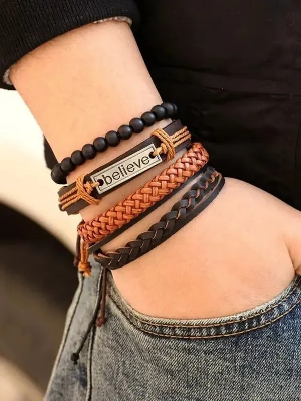 Brown_&_Black_Leather_Bracelet_For__Men