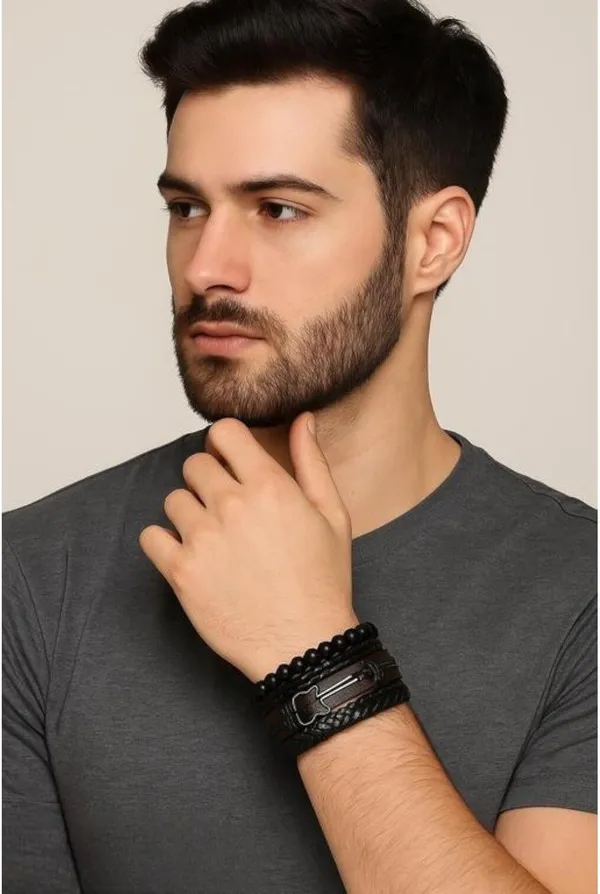 Black_Leather_Bracelet_For_Men_Pack_Of_4