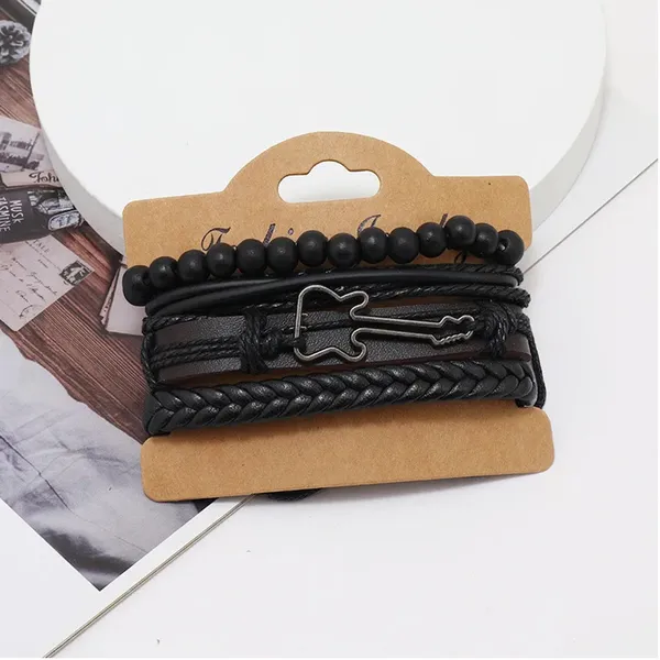 Black_Leather_Bracelet_For_Men_Pack_Of_4