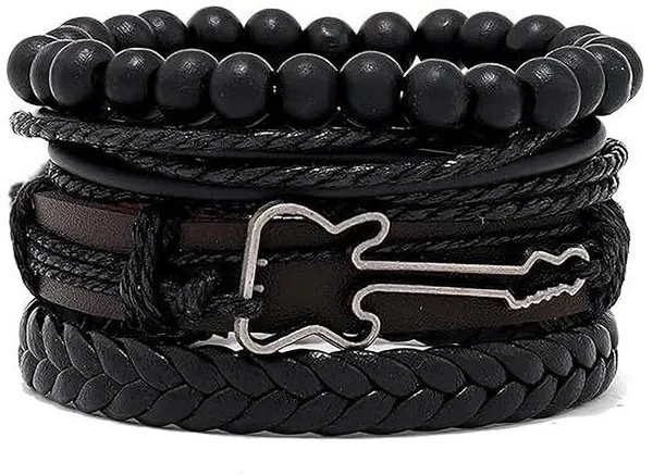 Black_Leather_Bracelet_For_Men_Pack_Of_4
