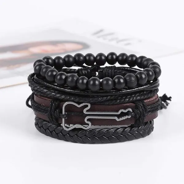 Black_Leather_Bracelet_For_Men_Pack_Of_4