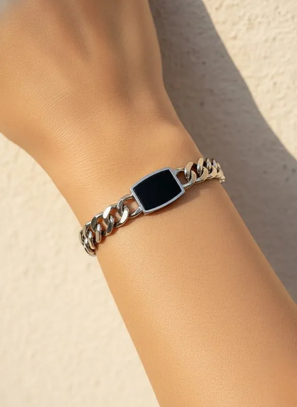Unisex_Silver_&_Black_Alloy_Bracelet