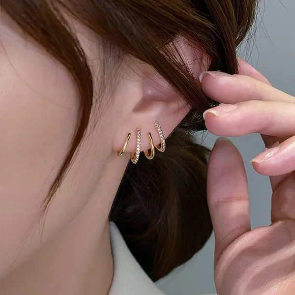 White_&_Gold_&_Pink_Alloy_Earring_Set_&_Stud_Earring_&_Cuff_Earring_For_Women