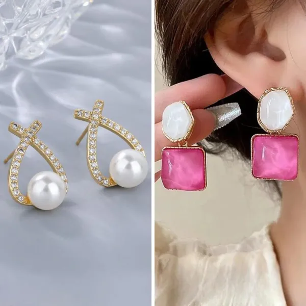 Pink_&_White_&_Gold_Alloy_Earring_Set_&_Stud_Earring_&_Drops_&_Danglers_For_Women
