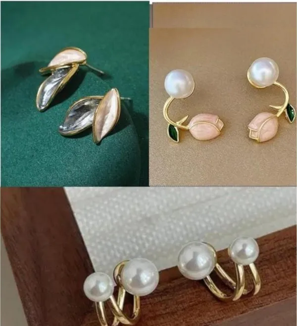 Gold_&_White_&_Rose_Gold_Alloy_Stud_Earring_For_Women
