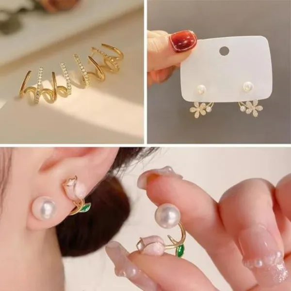 Gold_&_White_&_Rose_Gold_Alloy_Stud_Earring_For_Women