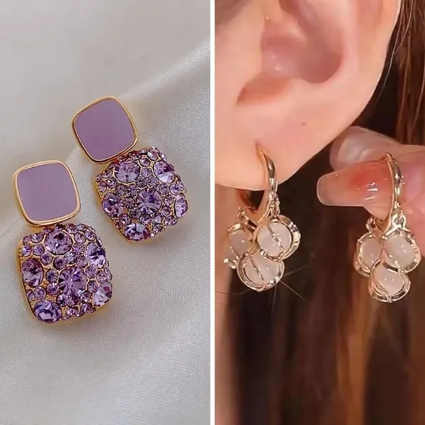 White_&_Gold_&_Purple_Alloy_Earring_Set_&_Drops_&_Danglers_For_Women