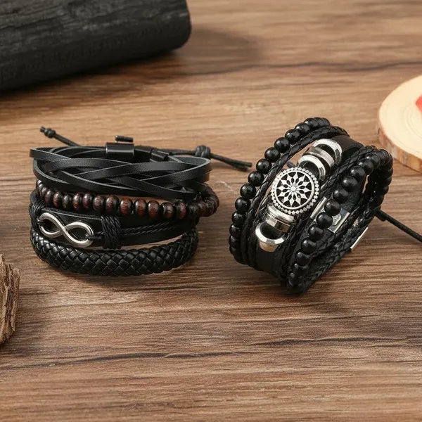 Pack_Of_6_Black_Leather_Bracelet_For_Men_
