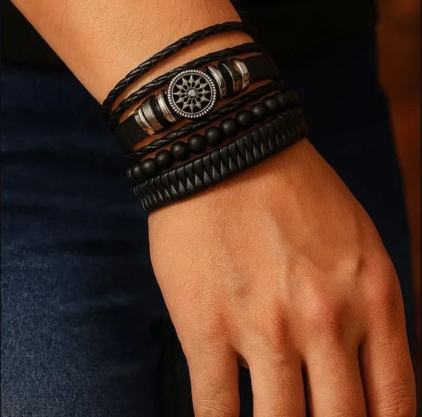 Pack_Of_6_Black_Leather_Bracelet_For_Men_