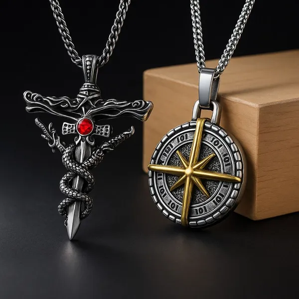 Silver_Alloy_Pendant_Set_For__Men