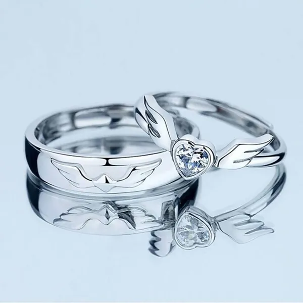 Pack_Of_2__Sterling_Silver,_Stainless_Steel_Silver-Plated_Silver_Angel_Wings_Heart_Rings_For_Men_And_Women_Silver_Alloy_Ring_For_Women