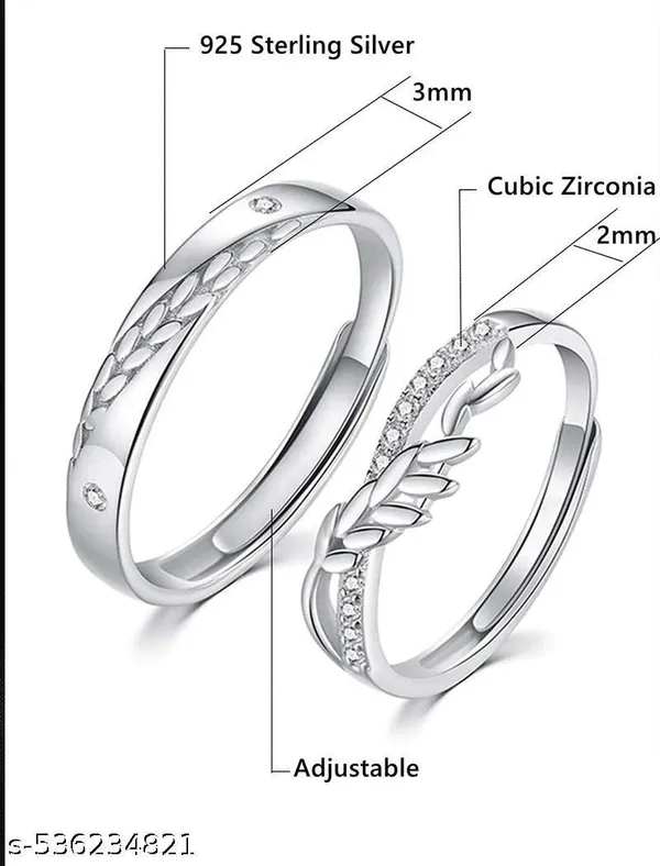 Silver_Leaf_Design_Couple_Rings_–_Matching_Promise_Rings_with_Diamond_Accents_for_Him_&_Her_–_Nature-Inspired_Engagement_&_Anniversary_Jewelry