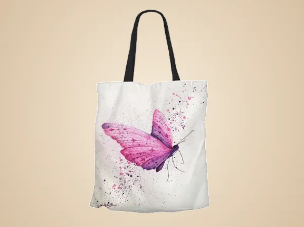 White_Watercolor_Butterfly_Canvas_Tote_Bag_With_Black_Handles