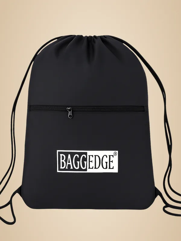 Black_Water_Resistant_Drawstring_Hiking_Bag_With_Zipper_Pocket_20L_Capacity