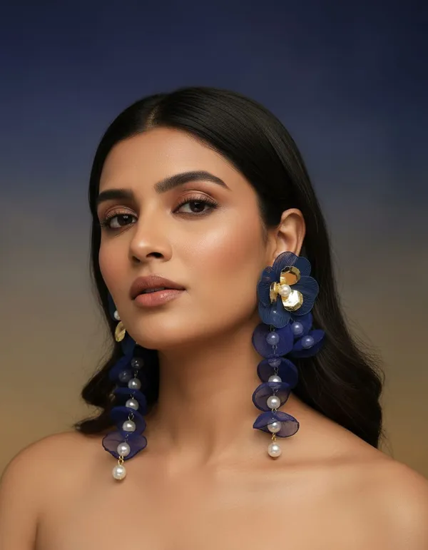 Navy_Blue_Fabric_Drop_Earrings_For_Women