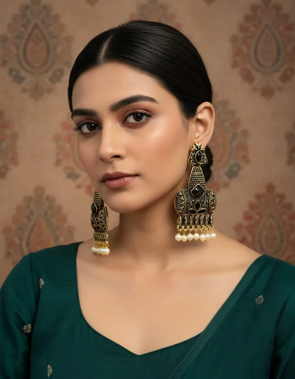Antique_Gold_Oxidized_Metal_With_Pearl_Jhumka_Earrings_For_Women