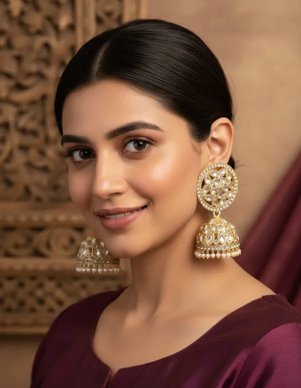 Gold_Toned_Kundan_Pearl_Jhumka_Earrings_For_Women