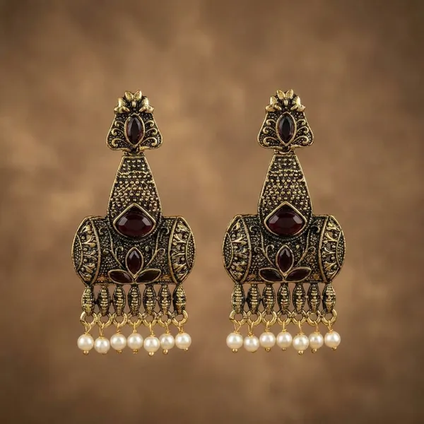 Antique_Gold_Oxidized_Metal_With_Pearl_Jhumka_Earrings_For_Women