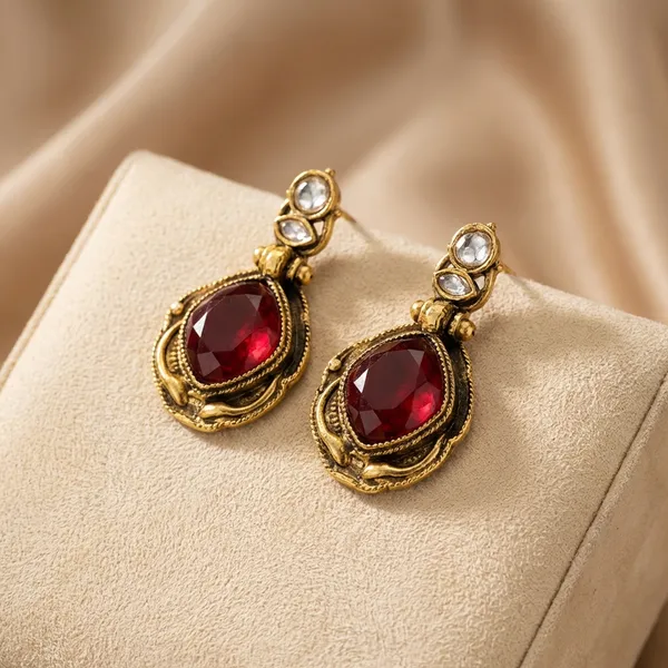 Gold_Toned_Red_Metal_Earrings_For_Women