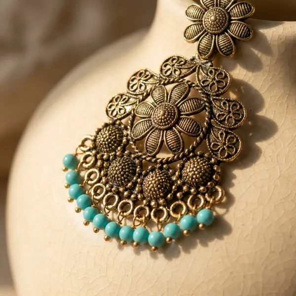 Antique_Gold_Oxidized_Metal_With_Turquoise_Beads_Chandbali_Earrings_For_Women