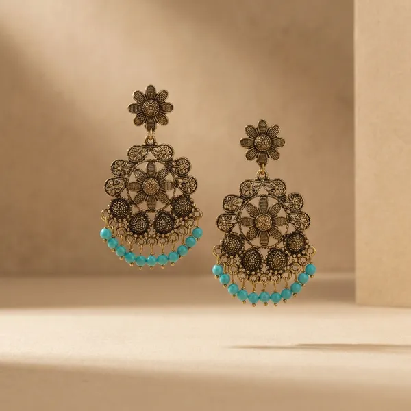Antique_Gold_Oxidized_Metal_With_Turquoise_Beads_Chandbali_Earrings_For_Women