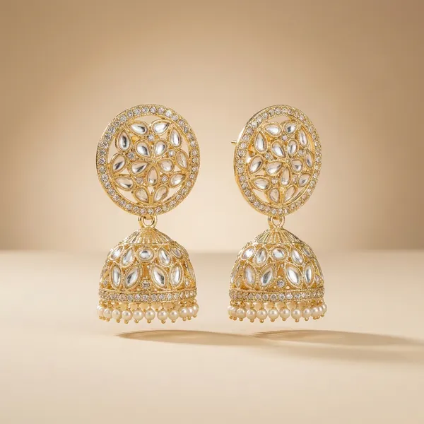 Gold_Toned_Kundan_Pearl_Jhumka_Earrings_For_Women