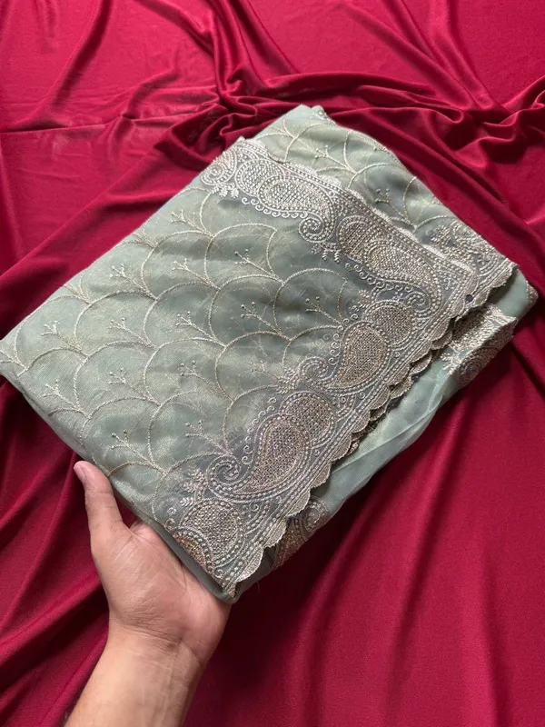 Designer_Solid_Color_Tissue_Silk_Saree_with_Heavy_Embroidery_Work_Blouse_For_Women