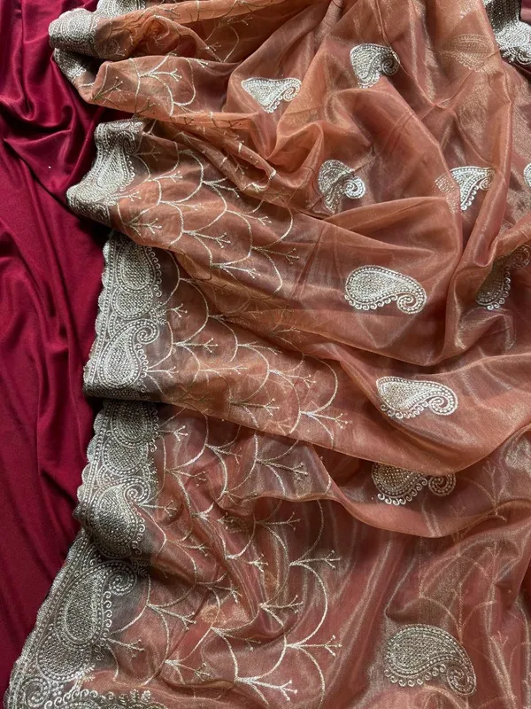 Chocolate_Designer_Tissue_Silk_Saree_with_Viscose_Embroidery_and_Stone_Work__Fancy_Saree_For_Women