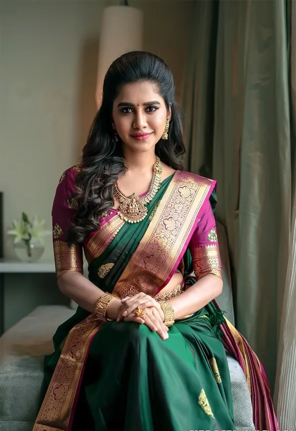 Green_Kanjivaram_Soft_Lichi_Silk_Saree_With_Blouse_Piece_For_Women's