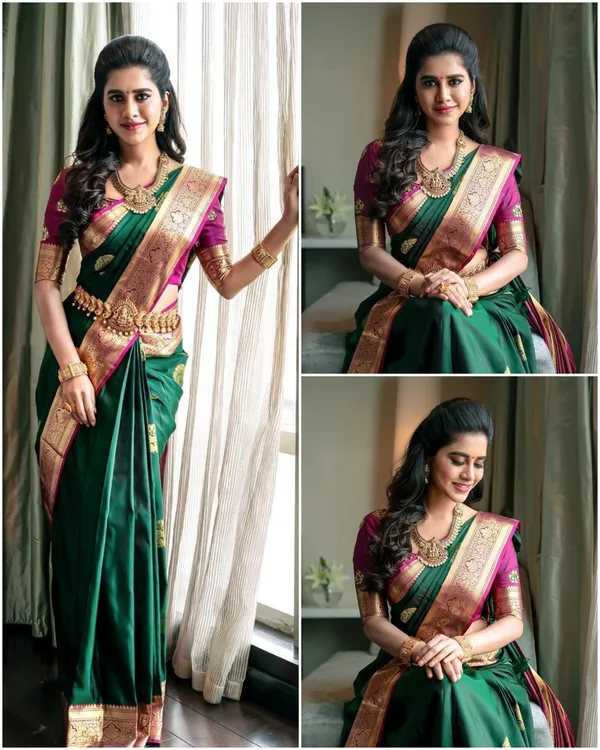 Green_Kanjivaram_Soft_Lichi_Silk_Saree_With_Blouse_Piece_For_Women's
