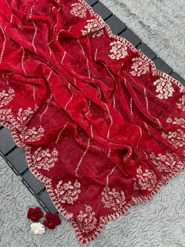 Red_Heavy_Silver_Embroidery_Work_Saree_with_Full_Silver_Stone_Work__For_Women