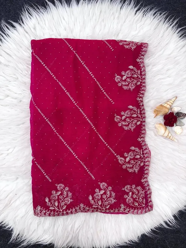 Fenti_Pink_Heavy_Silver_Embroidery_Work_Saree_with_Full_Silver_Stone_Work__For_Women