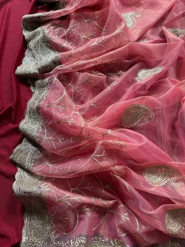 New_Pink_Heavy_Silver_Embroidery_Work_Saree_with_Full_Silver_Stone_Work__For_Women