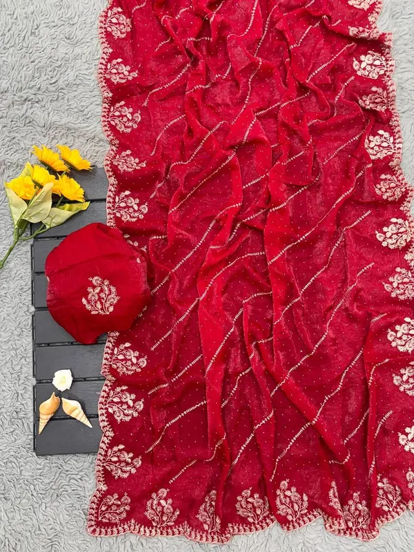 Red_Heavy_Silver_Embroidery_Work_Saree_with_Full_Silver_Stone_Work__For_Women