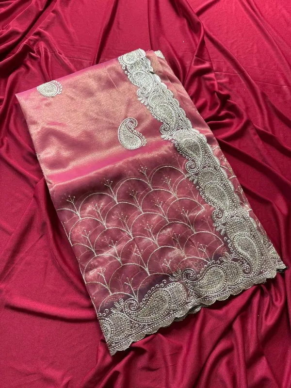 Dark_Pink_Heavy_Silver_Embroidery_Work_Saree_with_Full_Silver_Stone_Work__For_Women