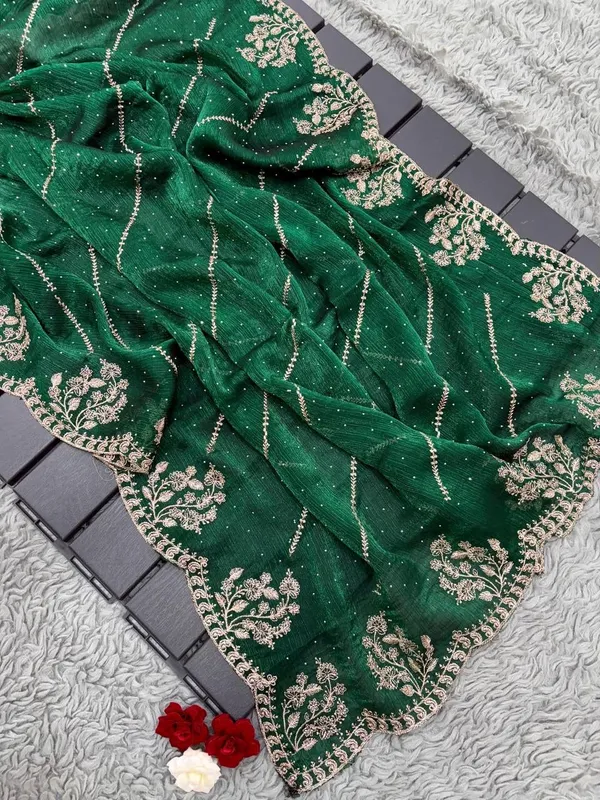 Green_Heavy_Silver_Embroidery_Work_Saree_with_Full_Silver_Stone_Work__For_Women