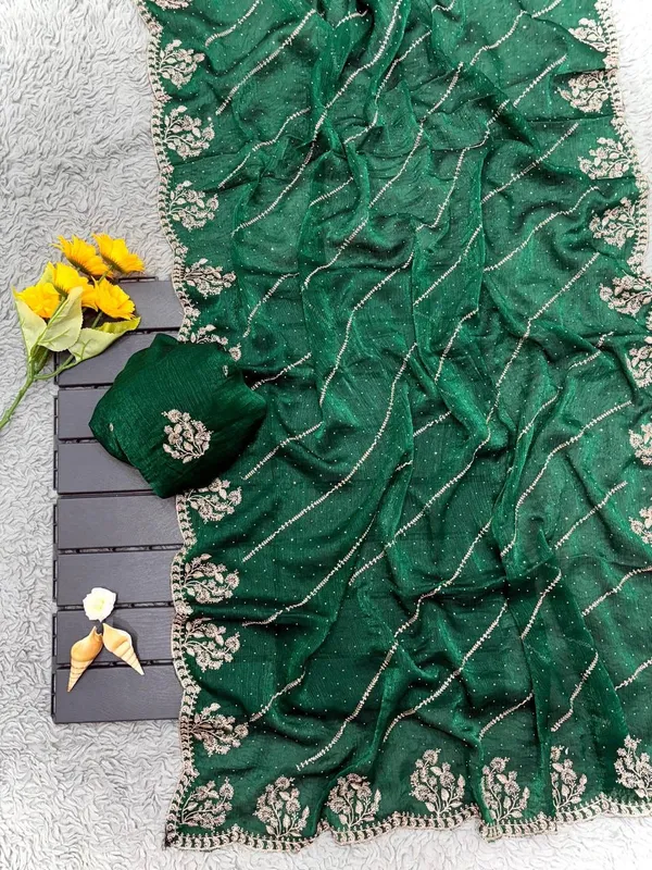 Green_Heavy_Silver_Embroidery_Work_Saree_with_Full_Silver_Stone_Work__For_Women