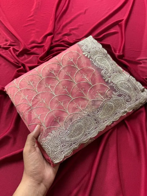 New_Pink_Heavy_Silver_Embroidery_Work_Saree_with_Full_Silver_Stone_Work__For_Women