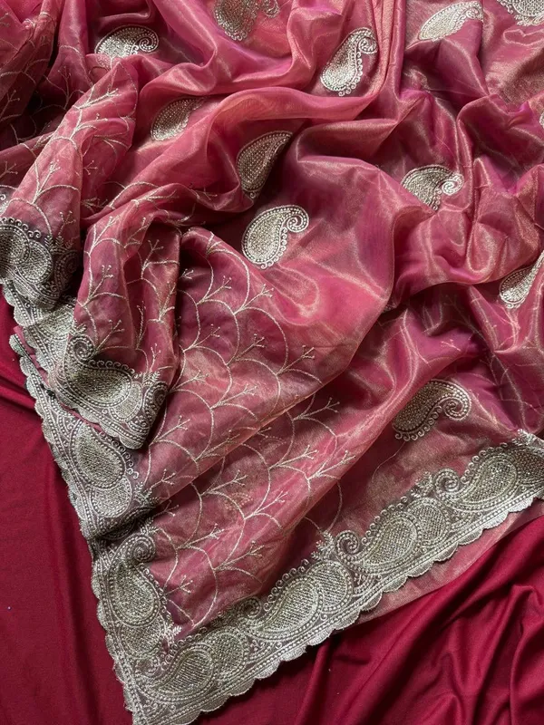 Dark_Pink_Heavy_Silver_Embroidery_Work_Saree_with_Full_Silver_Stone_Work__For_Women